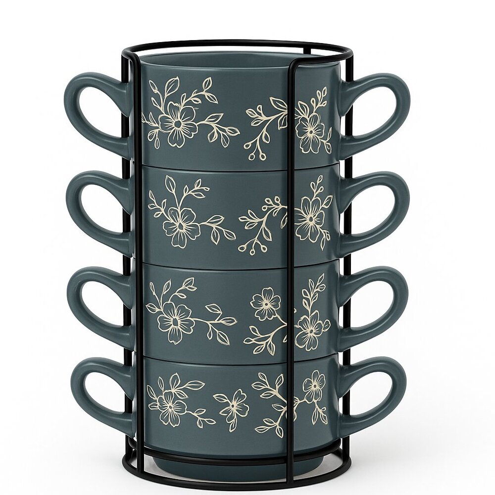 Temp-tations Old World Stackable Soup Bowls with Metal Rack – Set of 4